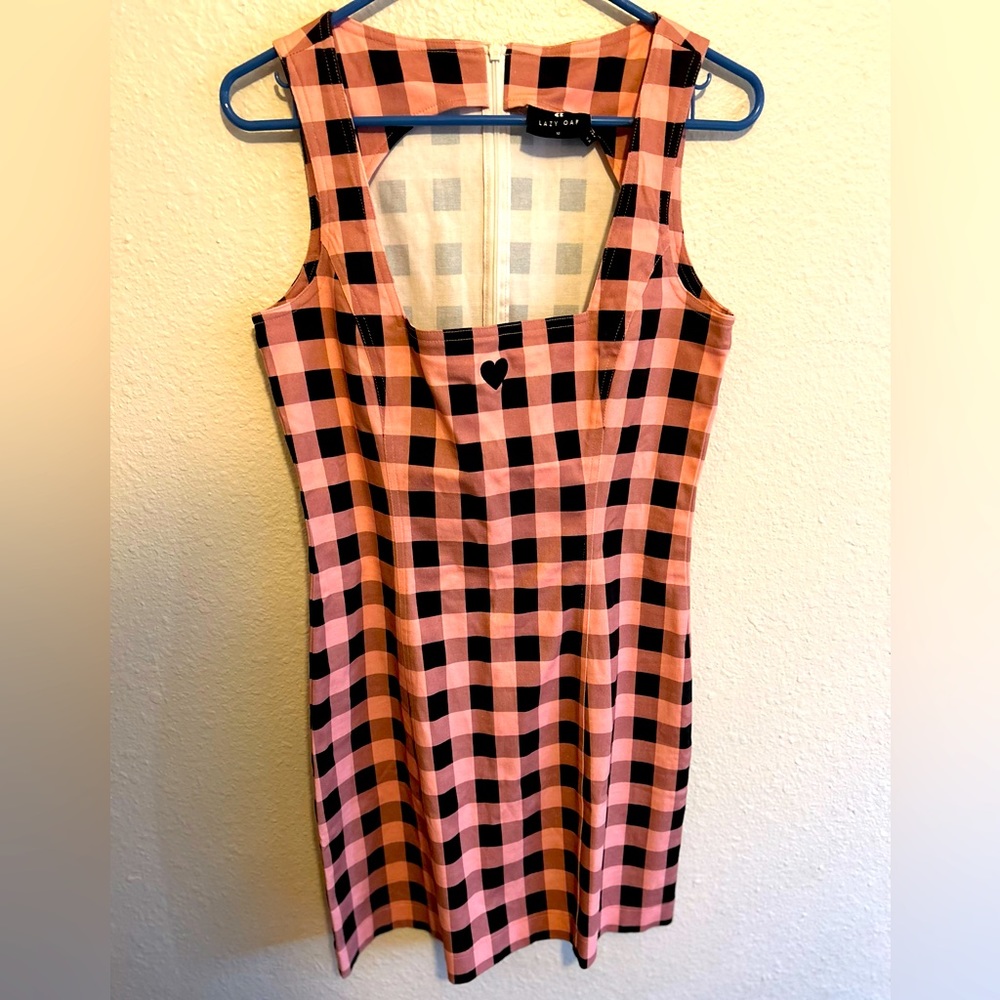 Lazy Oaf Pink and Black Gingham Mini Dress